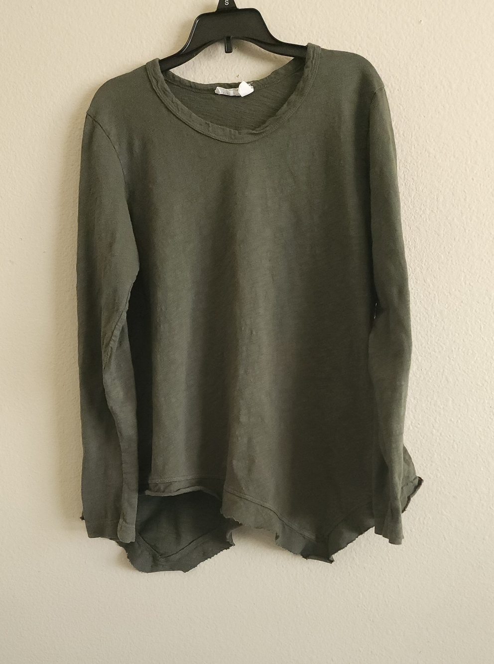 WILT Slant Hem Tunic Crew Long Sleeve Slub Top Olive Green Small